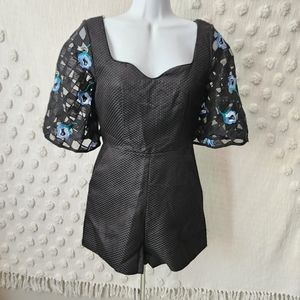 Matilda Black & Blue Embroidered  Romper